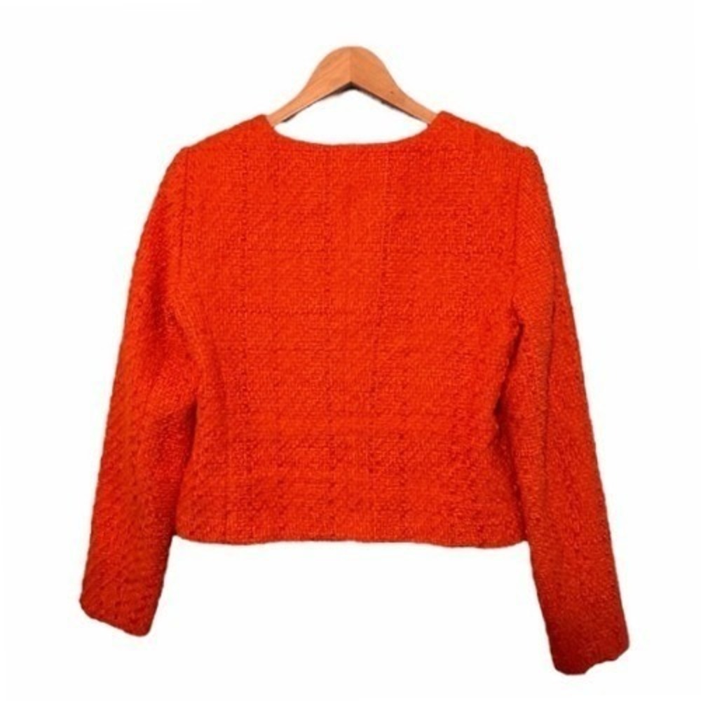 Rachel Zoe Orange Boucle Tweed Cropped Blazer Gold Basket Weave Button Front M - Picture 3 of 9